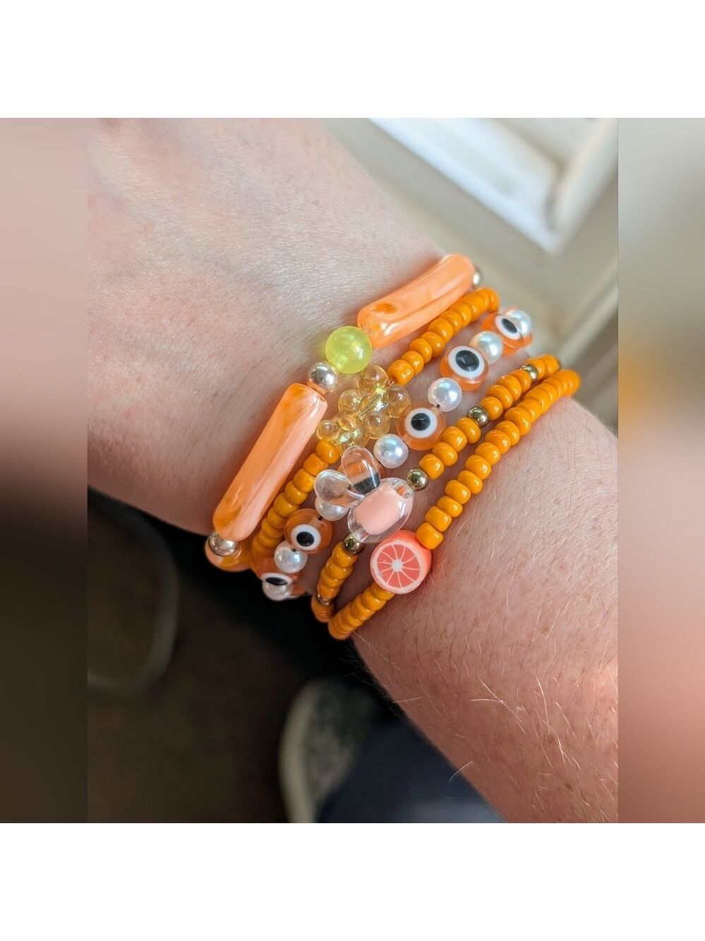 Orange Beaded Bracelet Set Of 5